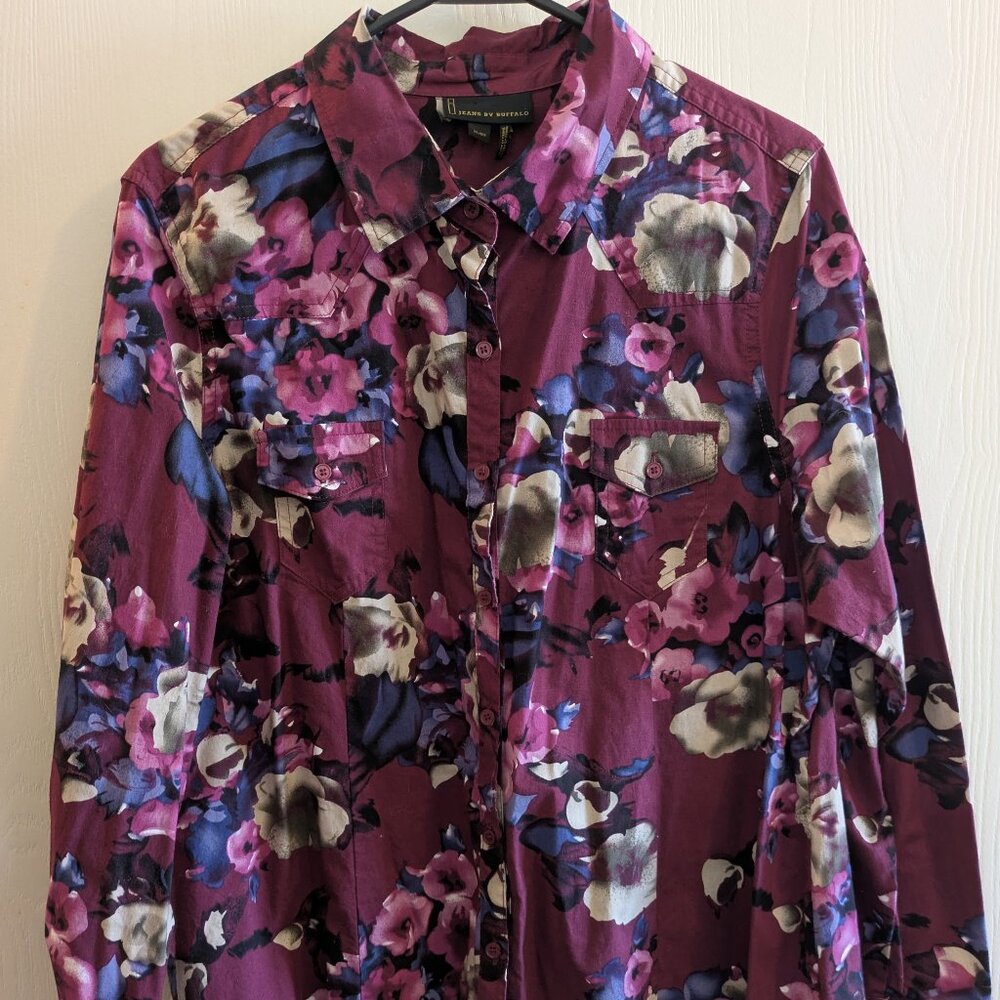 iJeans by Buffalo Floral Button Up Western Button Down Cotton Top Size XL